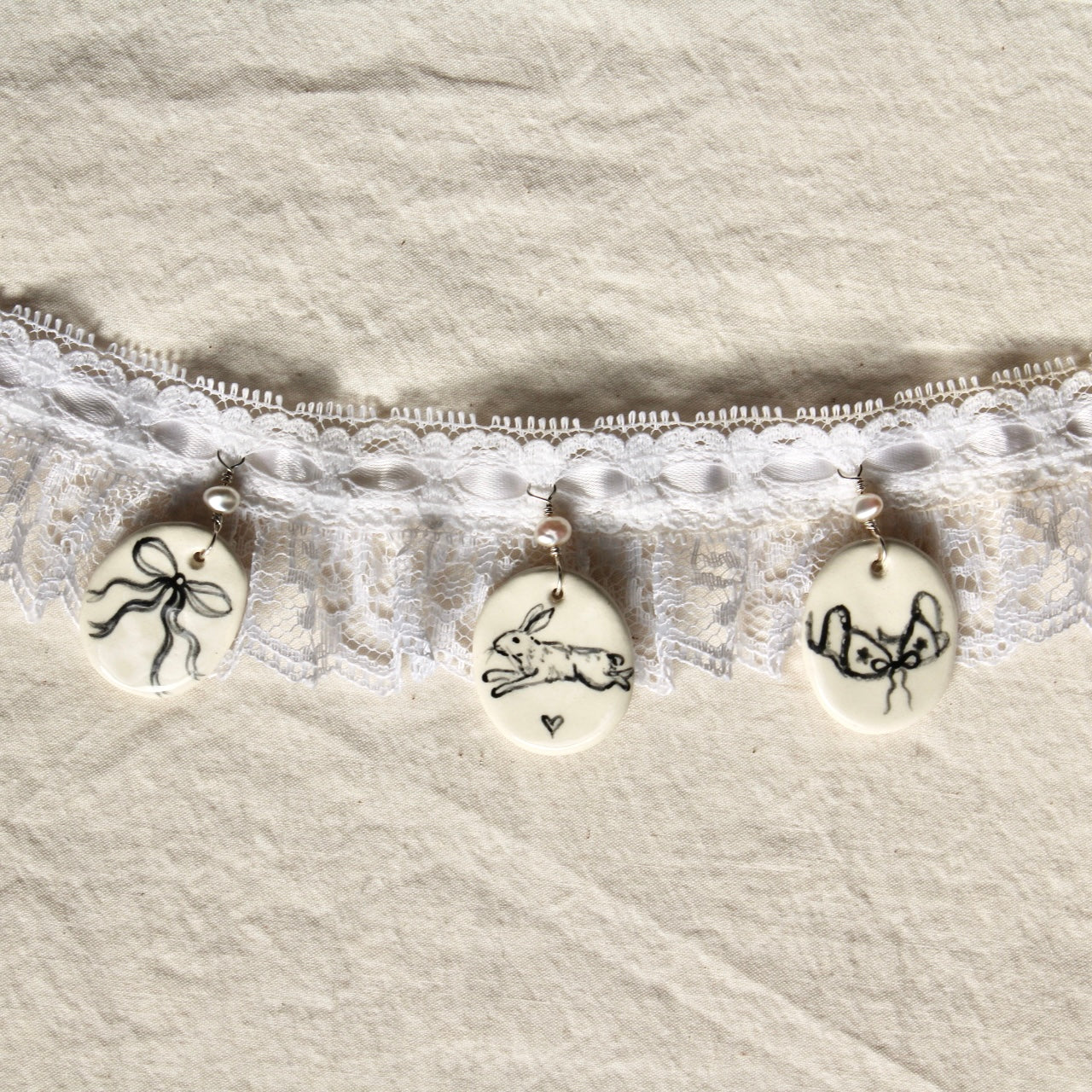 Bunny, Bow, Bralette Lace Choker Necklace