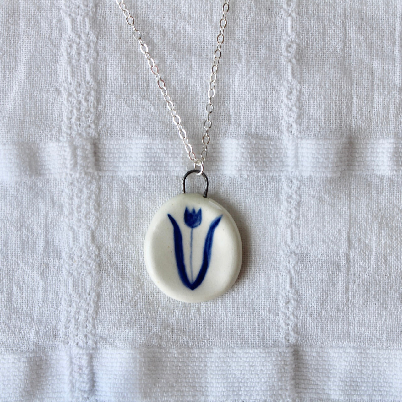 Tulip Charm Necklace in Silver