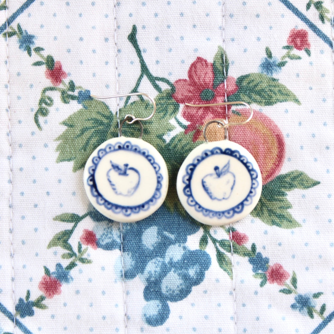 Apple Charm Earrings in Silver
