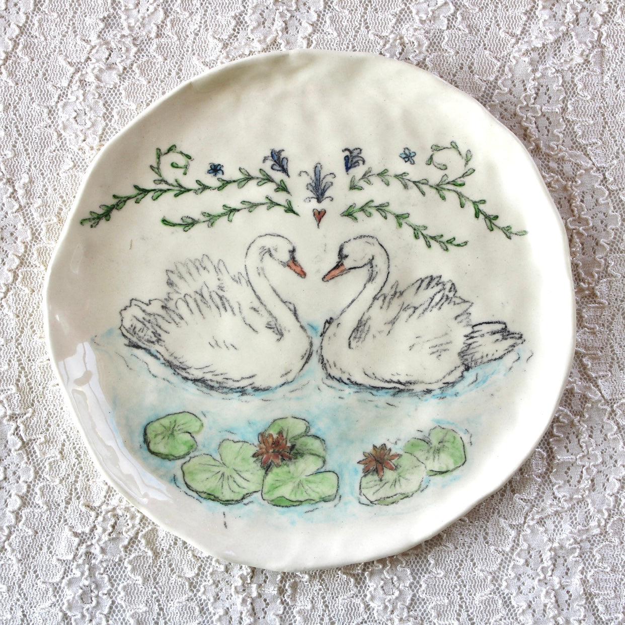 Swans With Lily Pads Dish