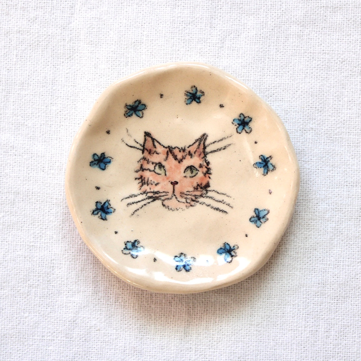 Orange Cat With Flowers Ring Dish