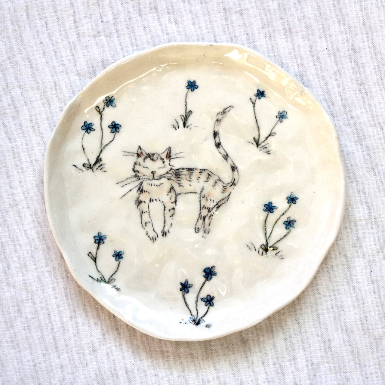 Cat With Flowers Dish
