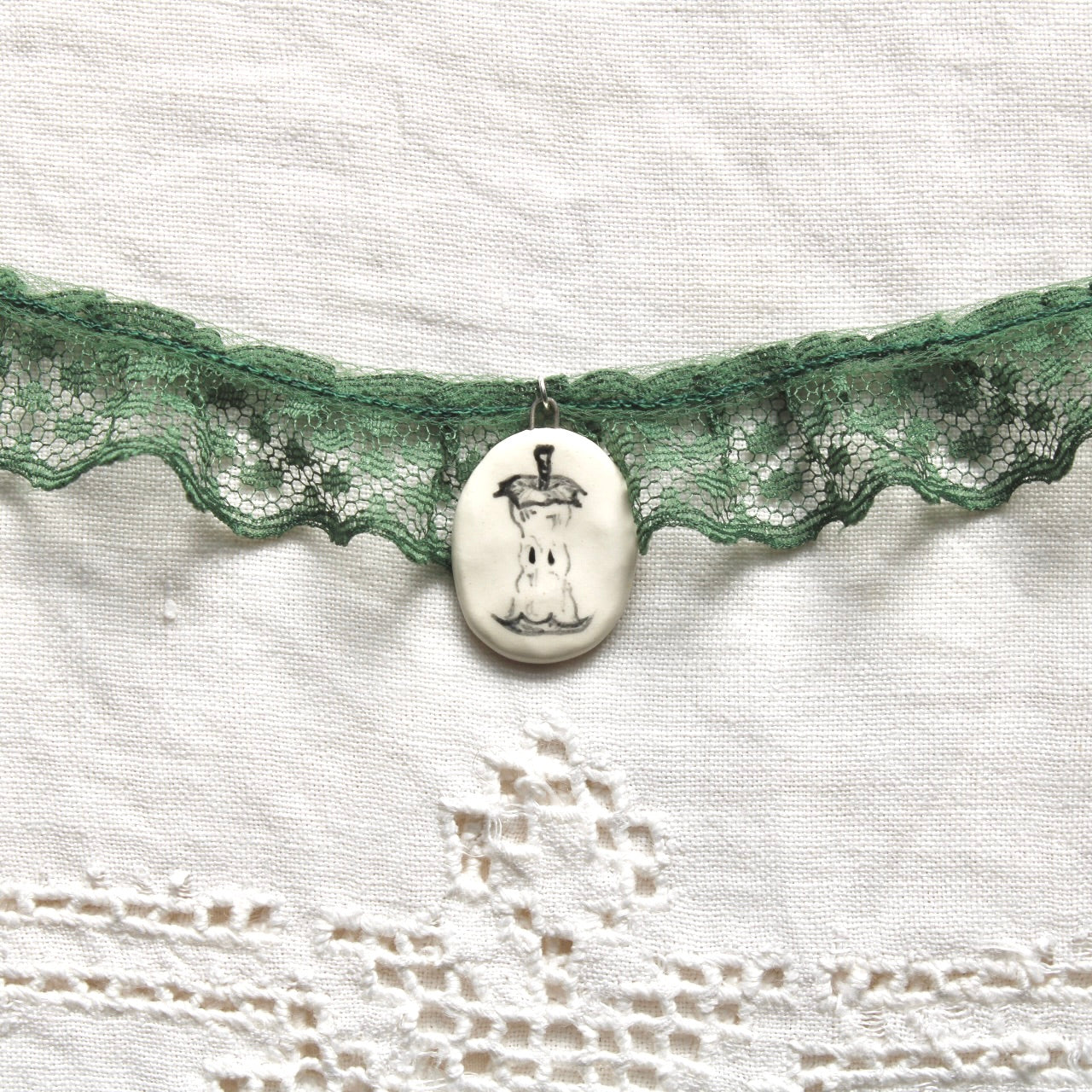 Apple Core Green Lace Choker Necklace