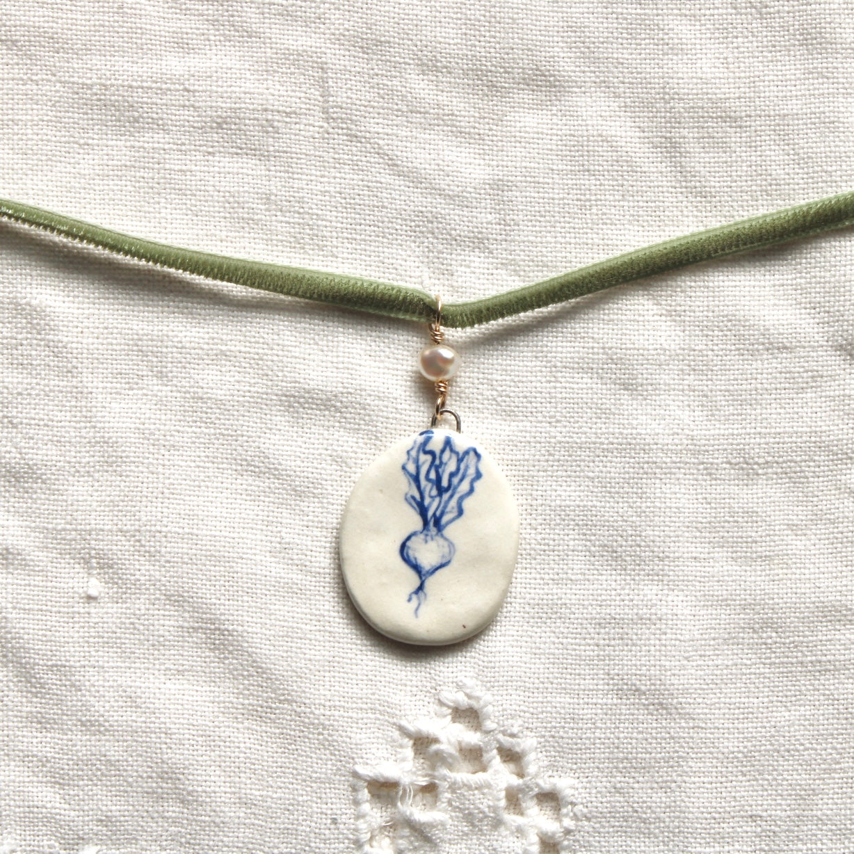 Beet Green Velvet Ribbon Choker Necklace