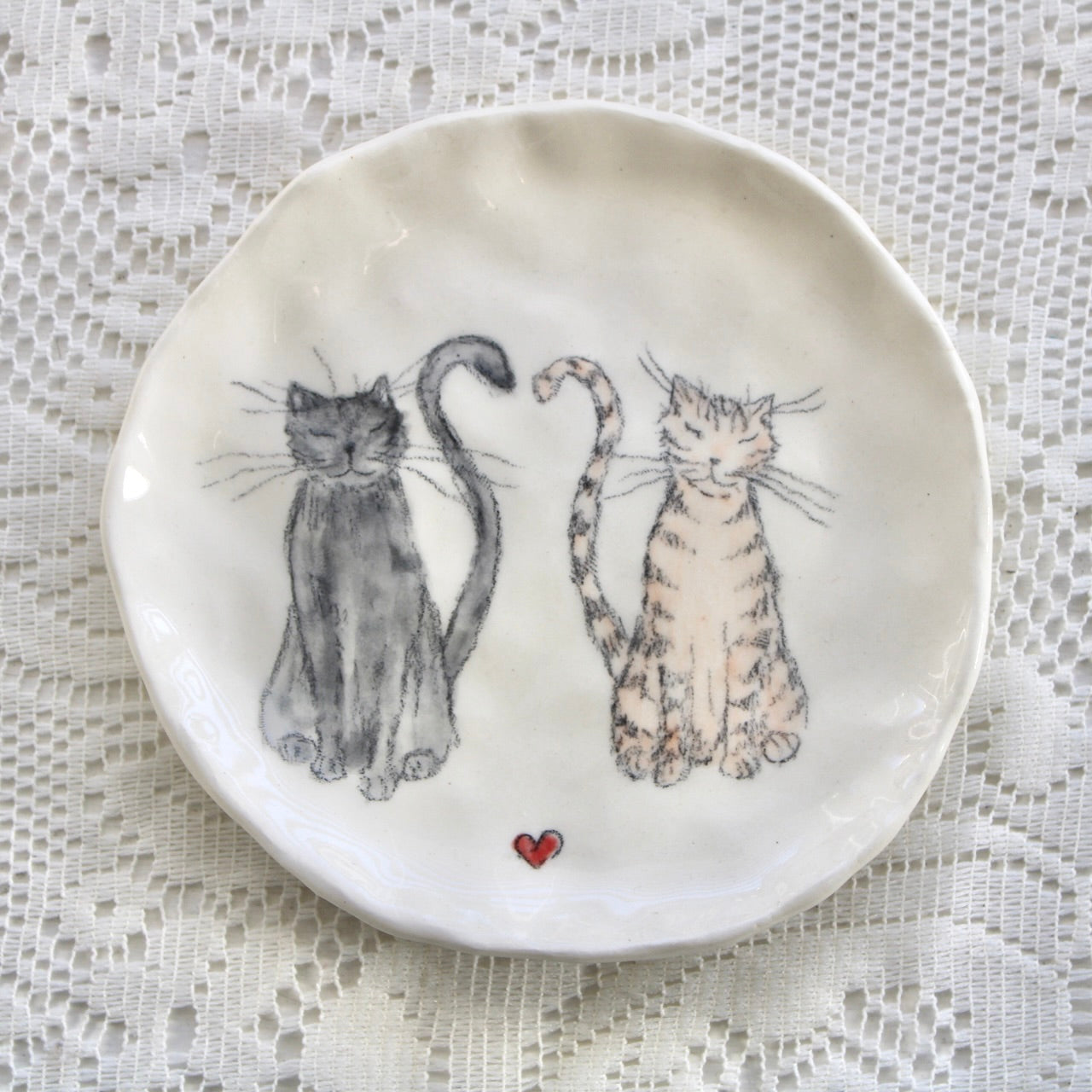 Two Sitting Kitties Dish