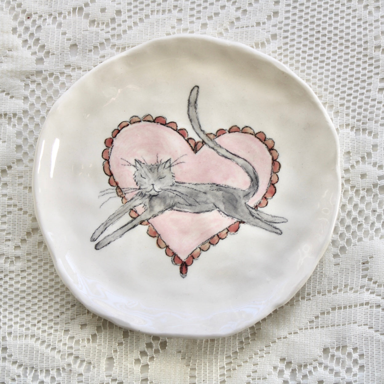 Cat With Heart Dish