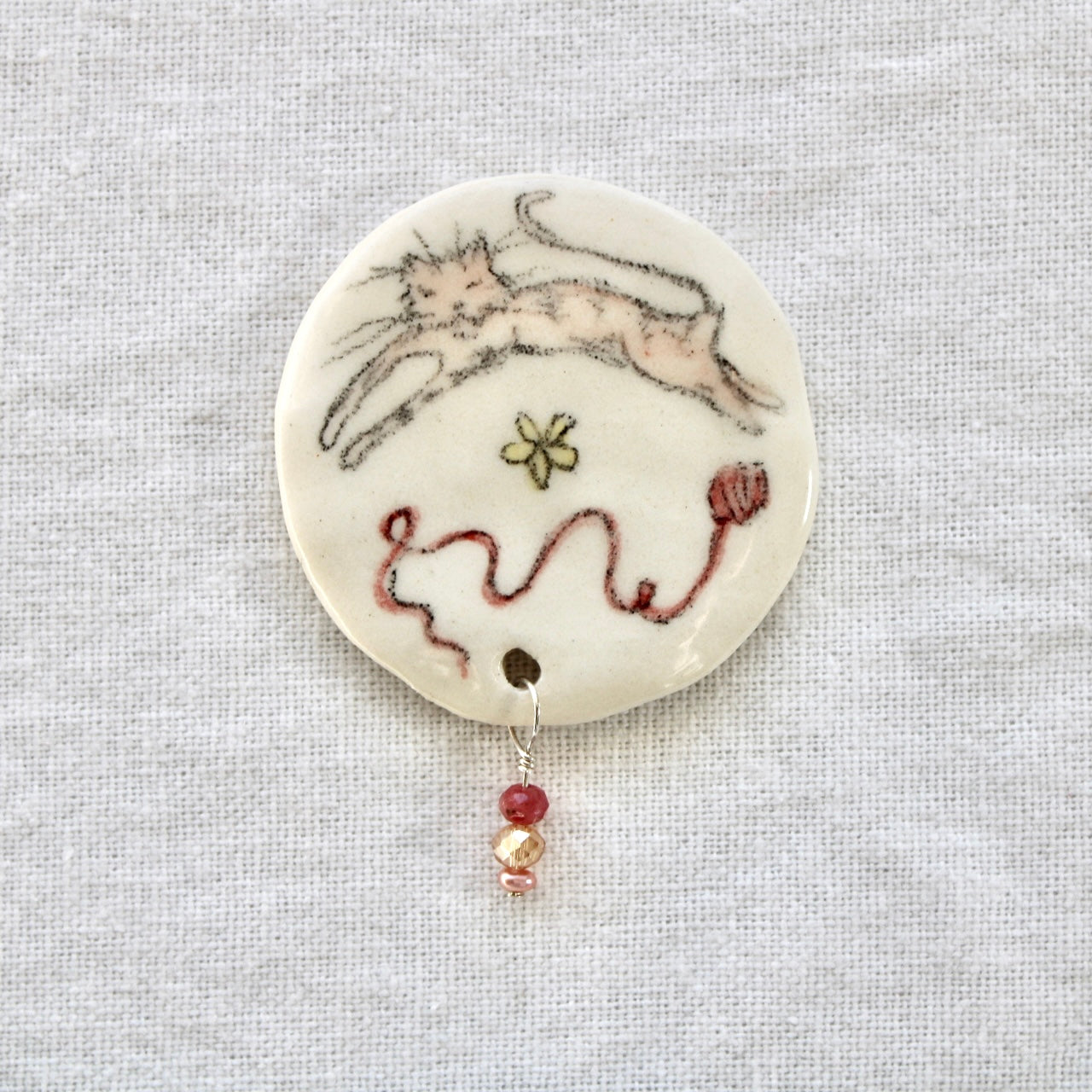 Cat With Yarn Beaded Magnet