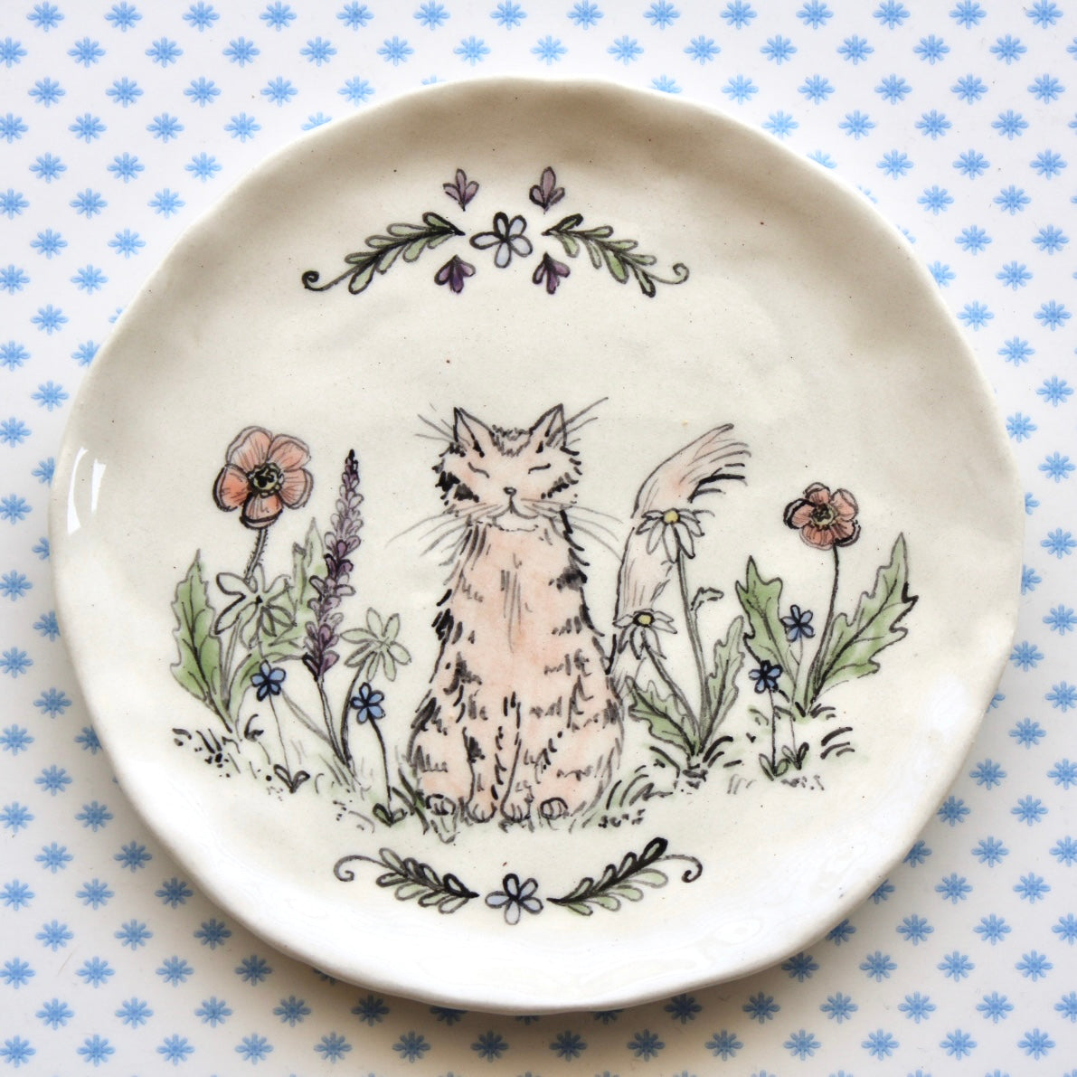 Cat In Flowers Plate