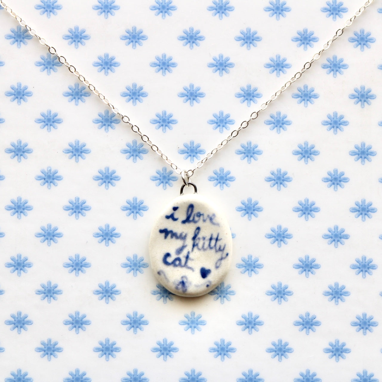 I Love My Kitty Cat Necklace in Silver