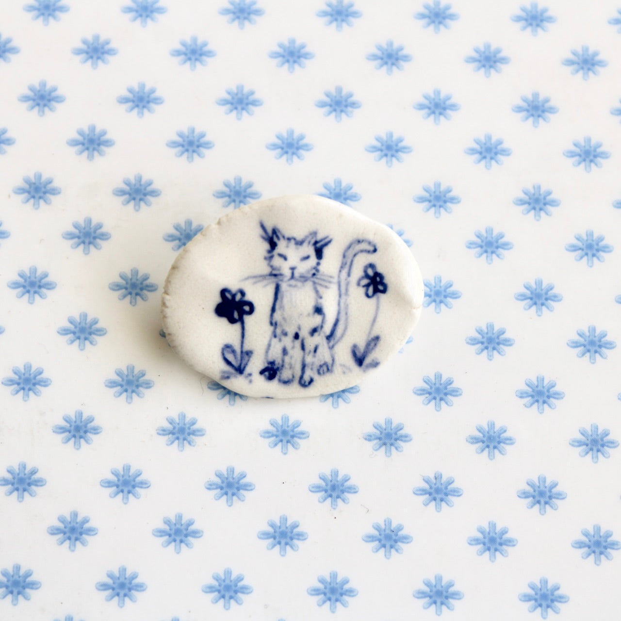 Cat With Flowers Brooch