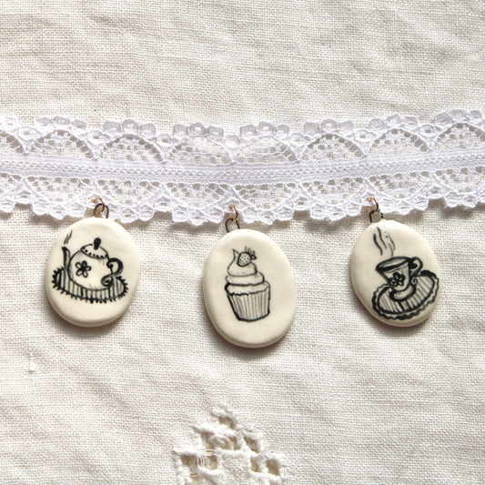 Teapot, Strawberry Cupcake, Teacup Lace Choker Necklace