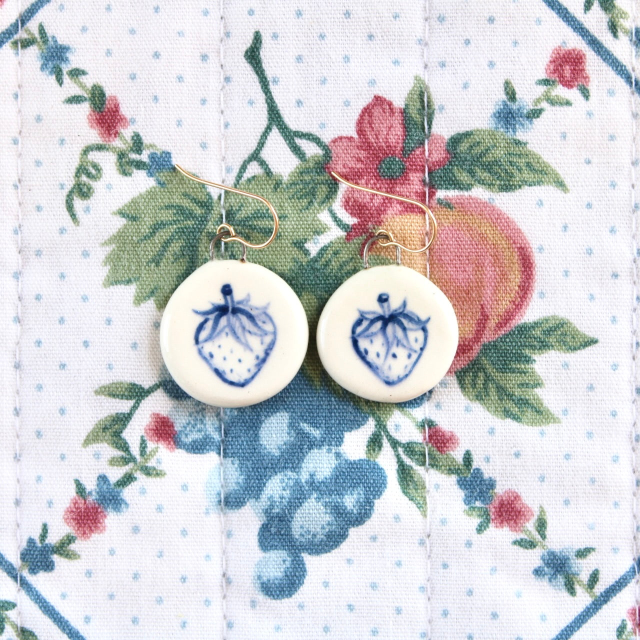 Strawberry Charm Earrings in Gold