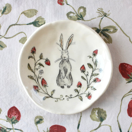 Bunny With Strawberry Vines Dish