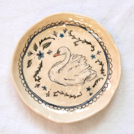 Floral Swan With Lace Border Dish