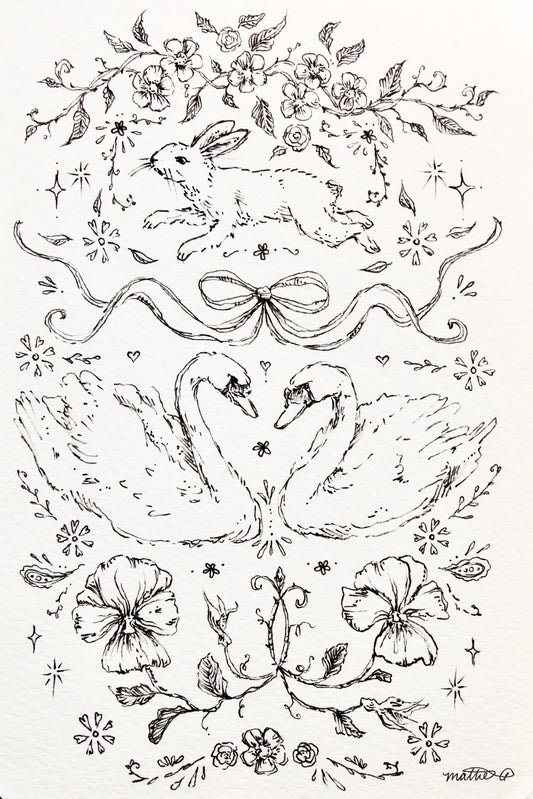 Lover Swans With Bunny Print