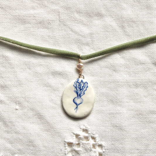 Beet Green Velvet Ribbon Choker Necklace