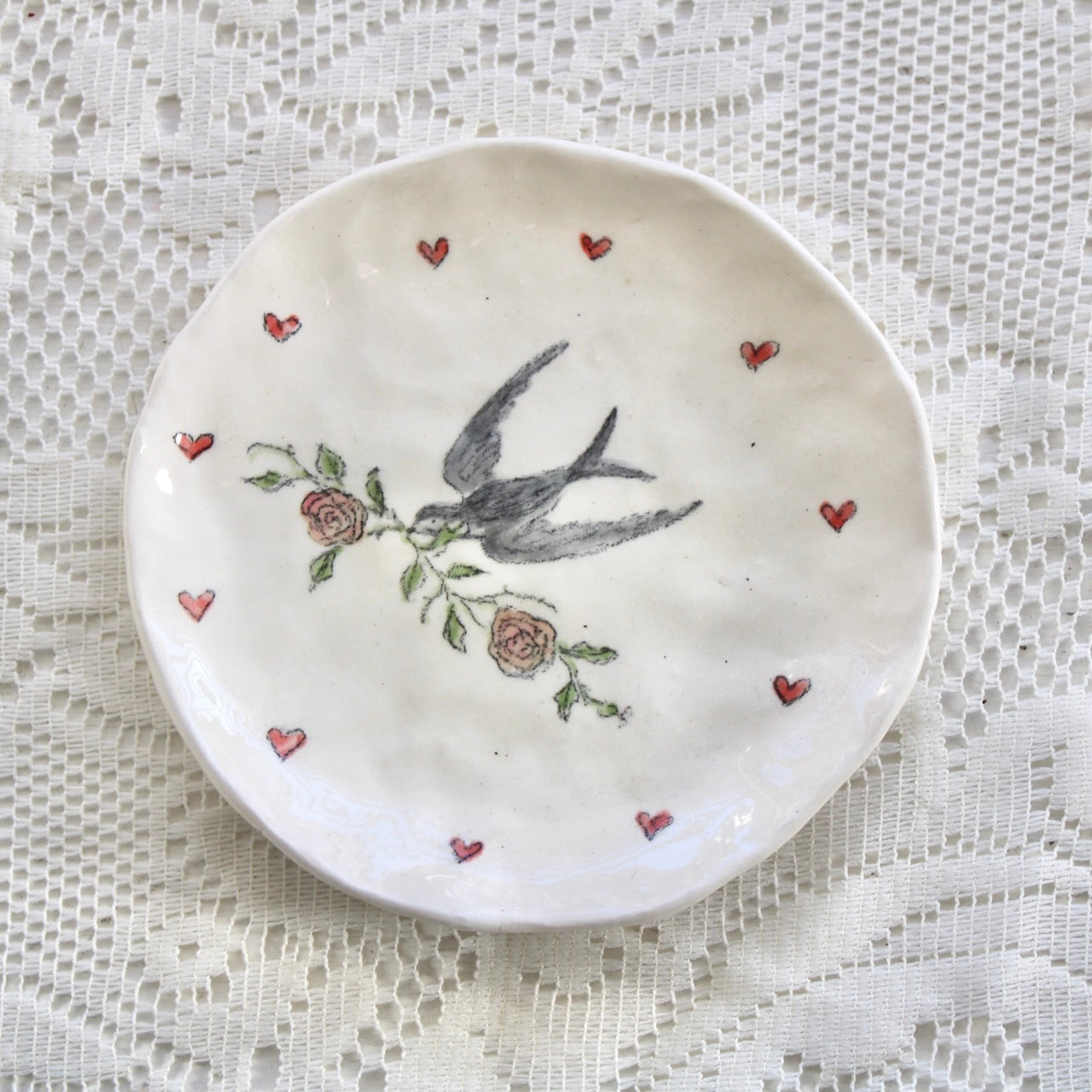 Bird With Flowers Dish