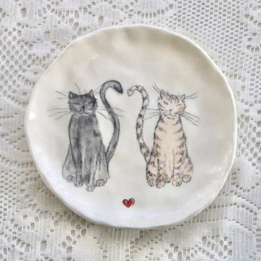 Two Sitting Kitties Dish