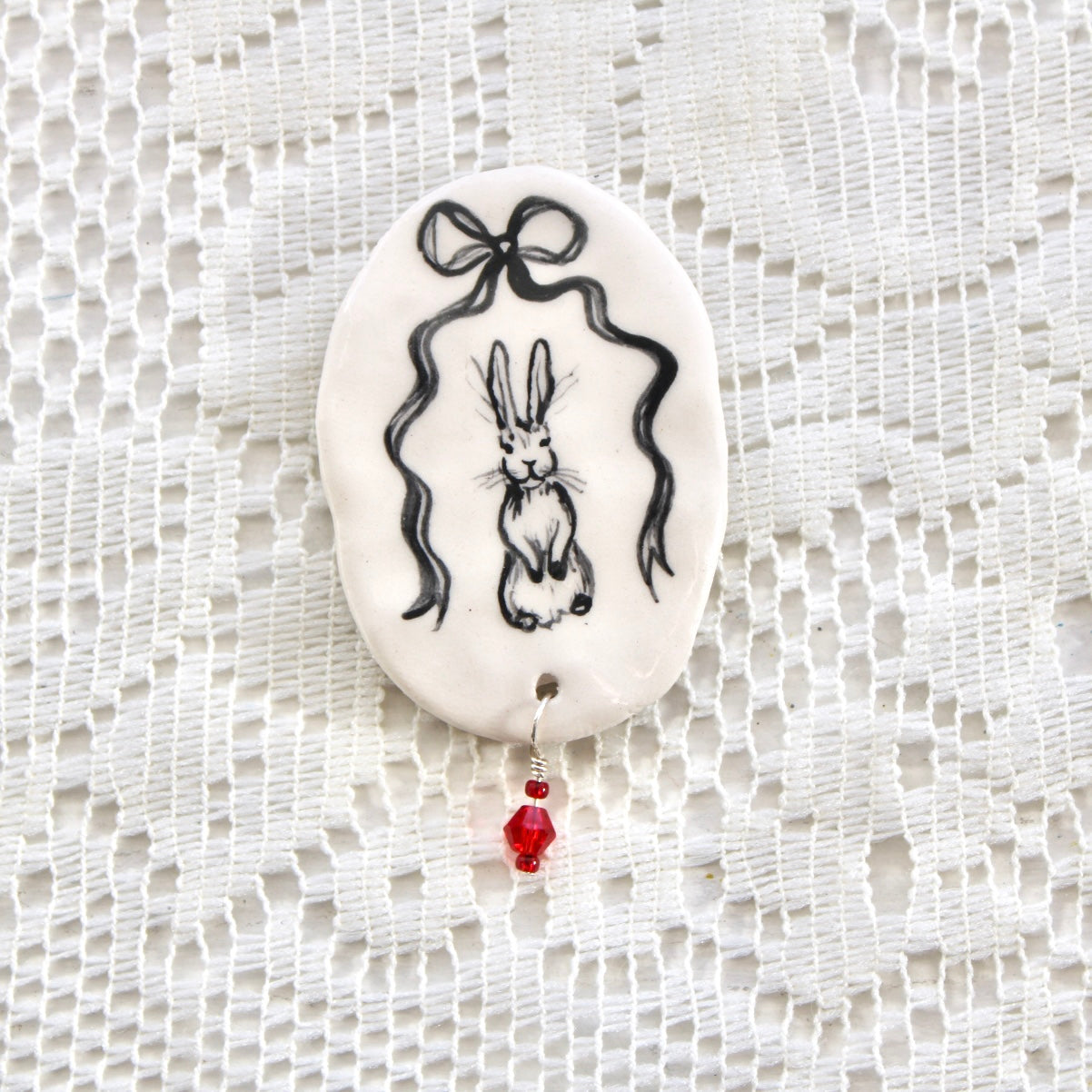 Sitting Bunny With Ribbon Beaded Magnet