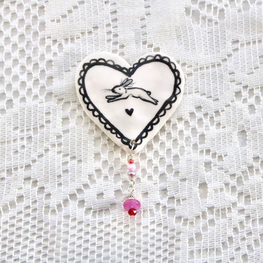 Jumping  Bunny Heart Magnet