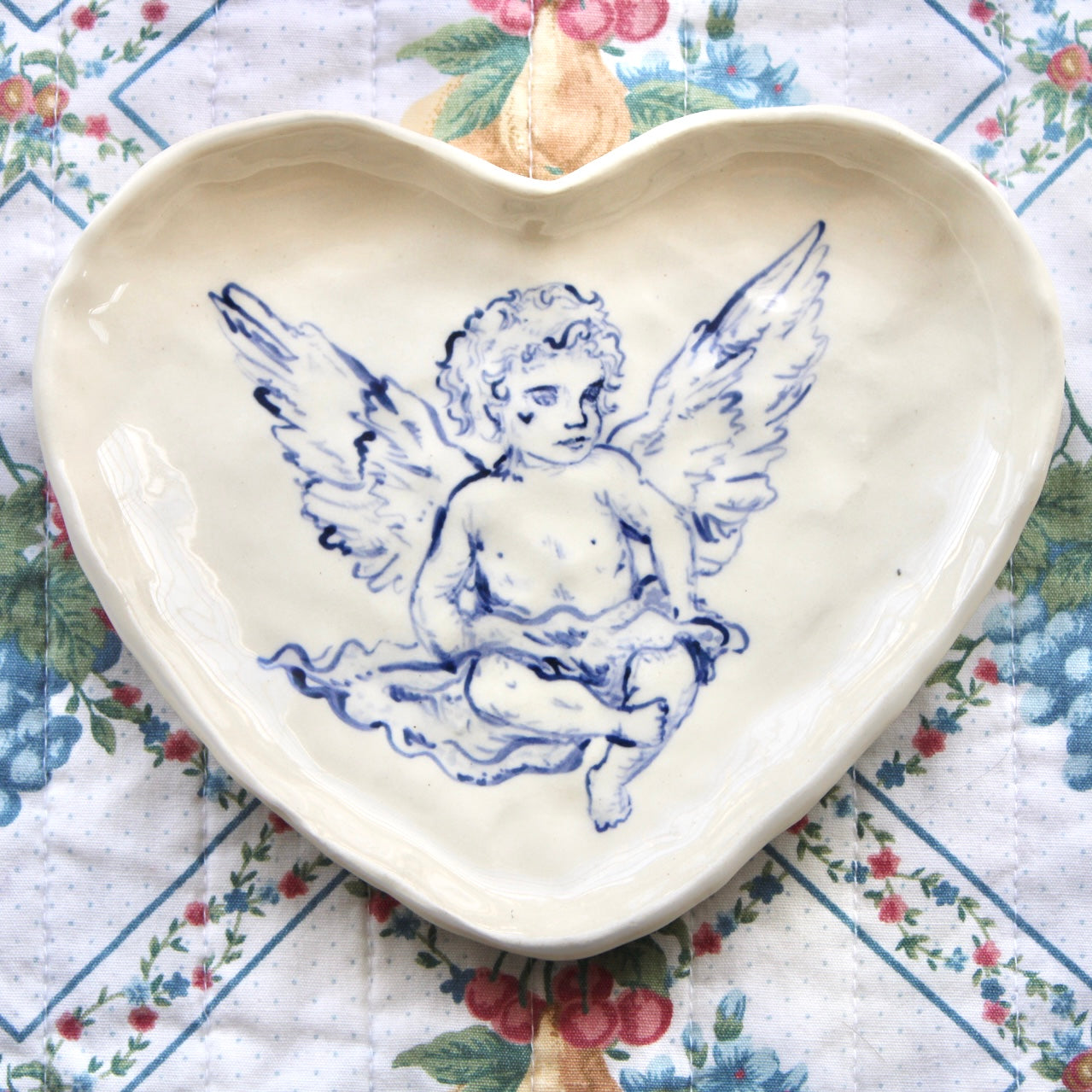 Cherub Heart Dish in Blue