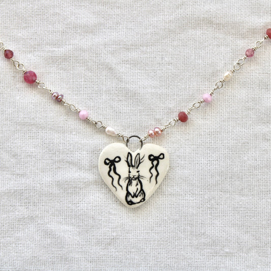 Bunny With Bows Beaded Necklace