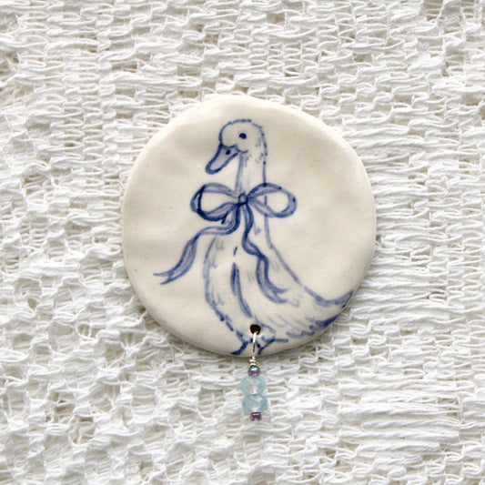 Duck With Bow Beaded Magnet