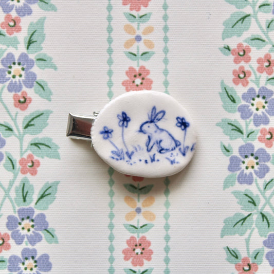 Bunny in Flowers Hair Clip