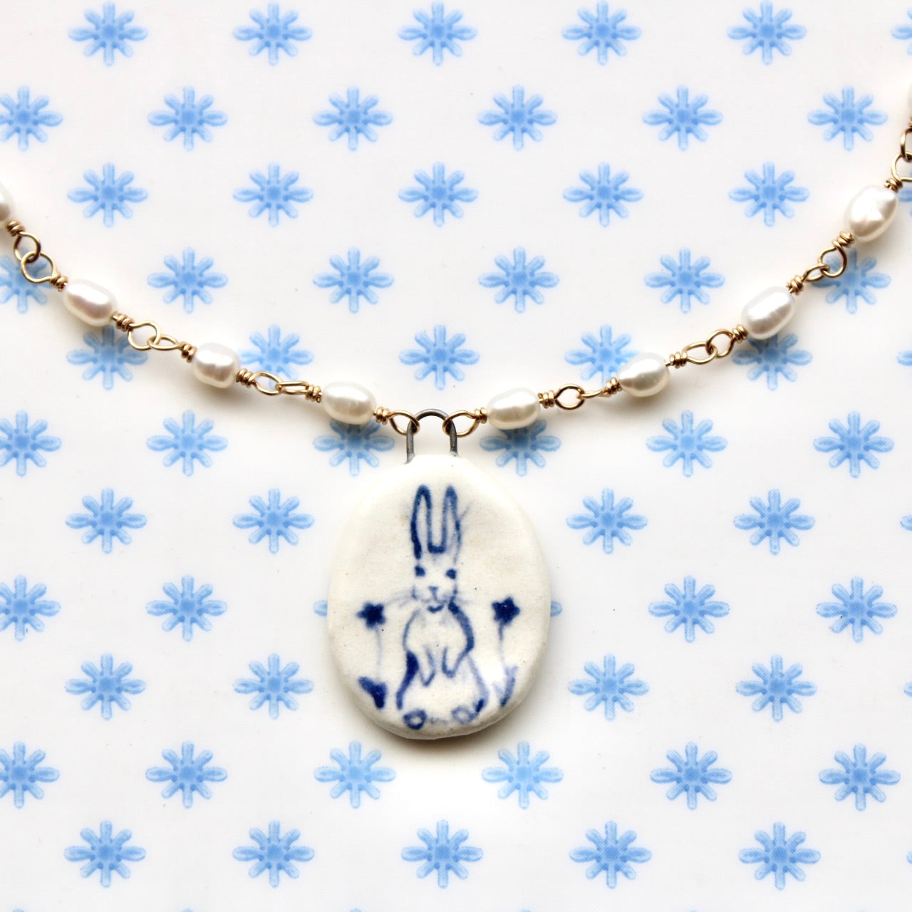 Beaded Chain Bunny Necklace in Gold