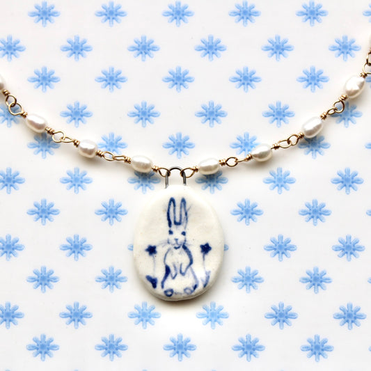 Beaded Chain Bunny Necklace in Gold