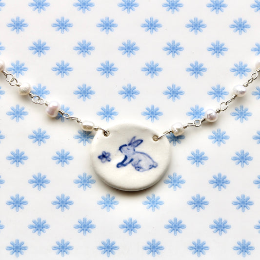 Beaded Chain Bunny Necklace in Silver