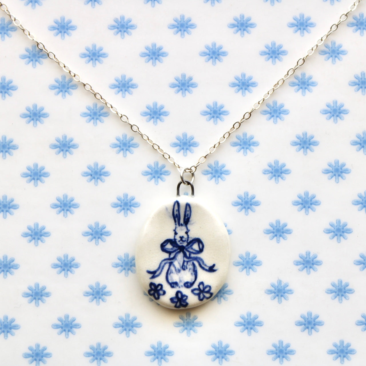 Bunny With Bow Necklace in Silver