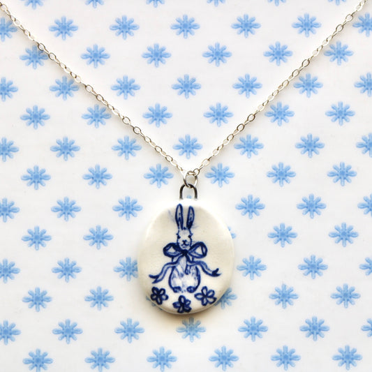 Bunny With Bow Necklace in Silver