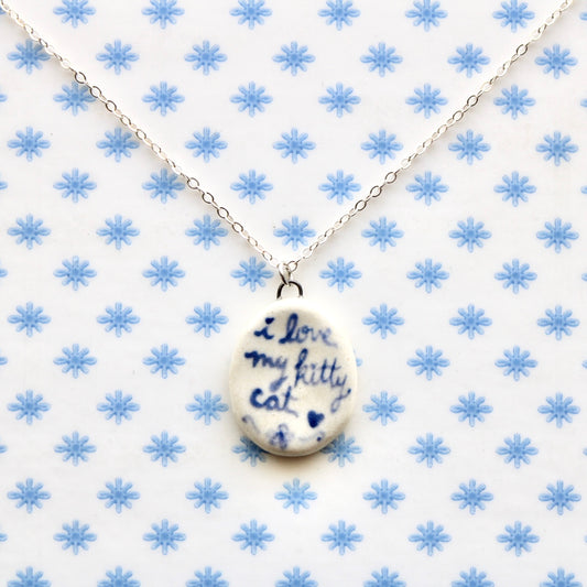 I Love My Kitty Cat Necklace in Silver