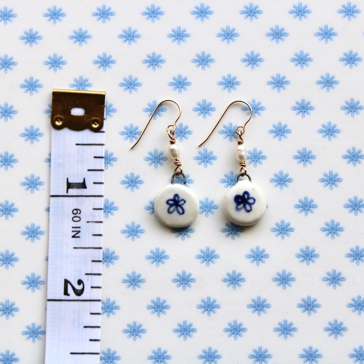 Beaded Pearl Flower Earrings in Gold
