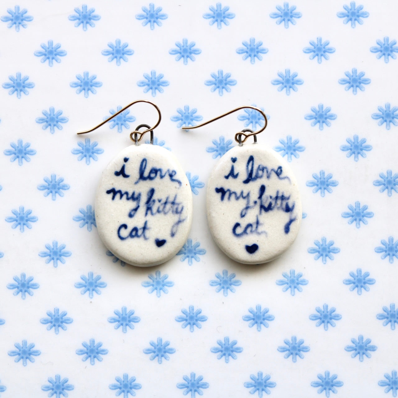 I Love My Kitty Cat Earrings in Gold