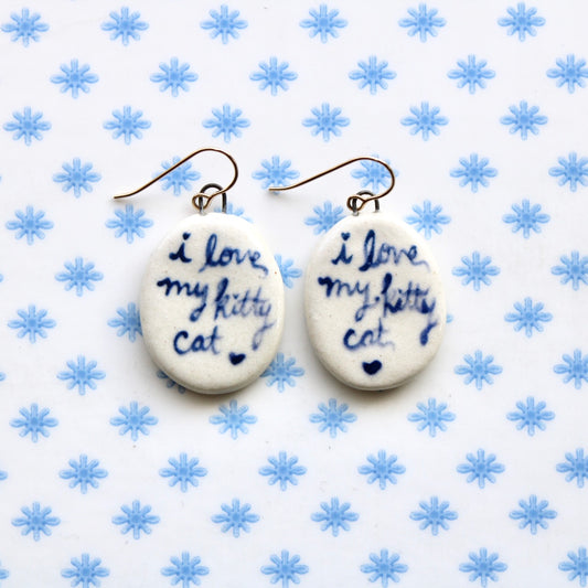 I Love My Kitty Cat Earrings in Gold