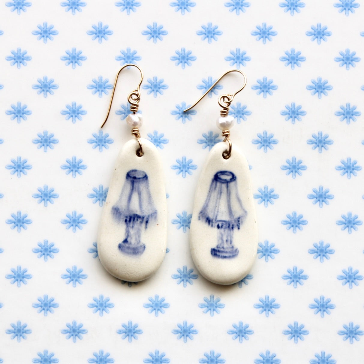 Beaded Pearl Lamp Earrings in Gold