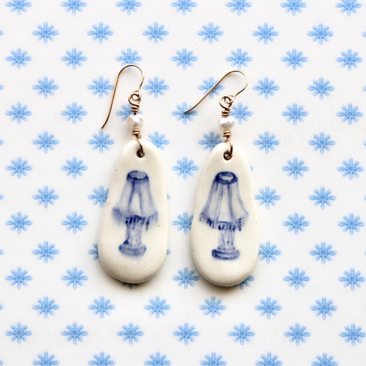 Beaded Pearl Lamp Earrings in Gold