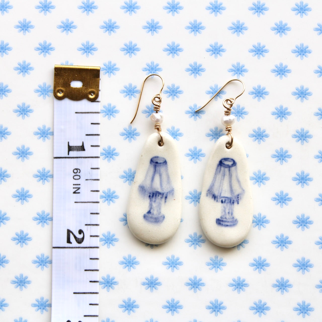 Beaded Pearl Lamp Earrings in Gold