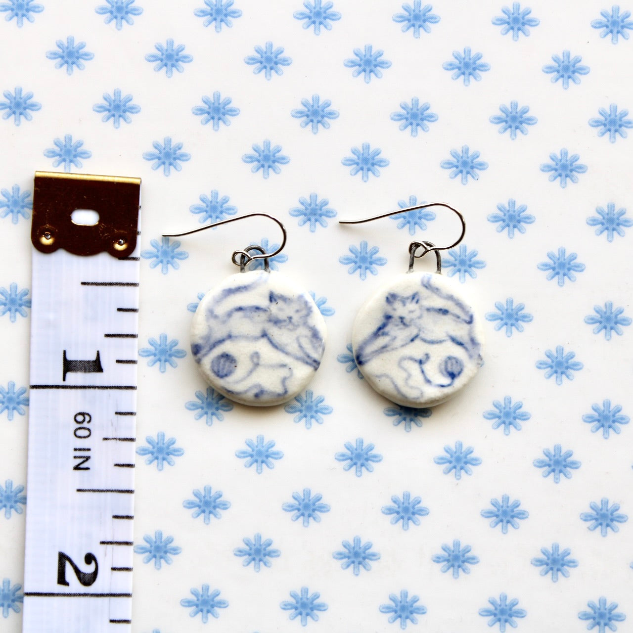 Cat With Yarn Earrings in Silver