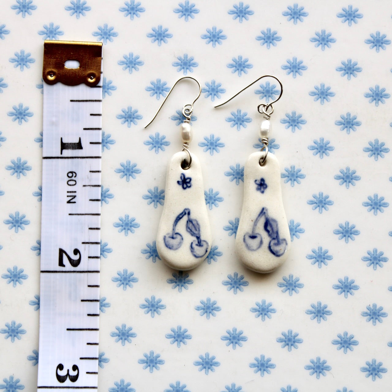 Beaded Pearl Cherry Earrings in Silver