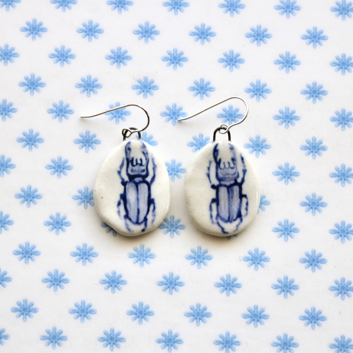 Beetle Earrings in Silver