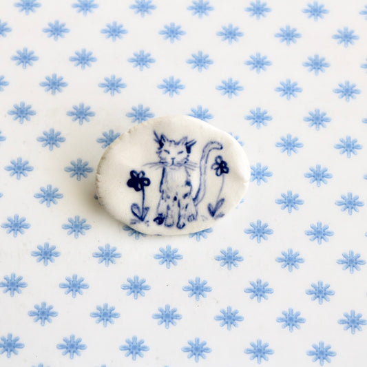 Cat With Flowers Brooch